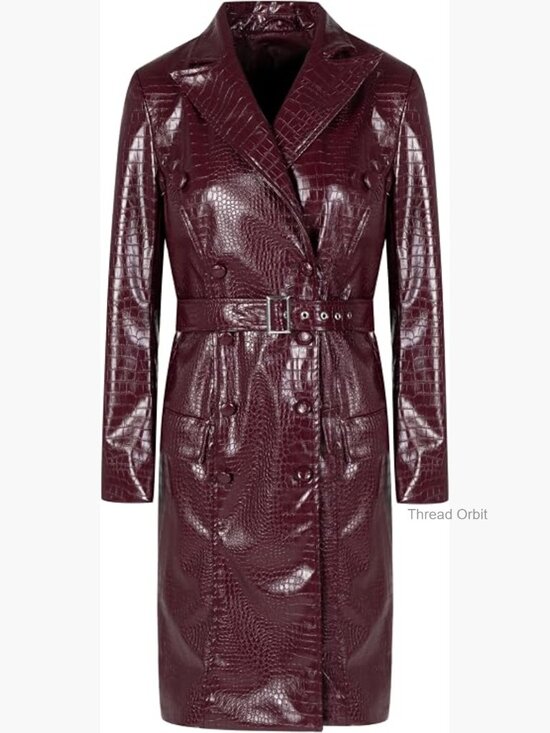 Jackets & Blazers - Classic Long Faux Leather Belted Trench Coat Jacket